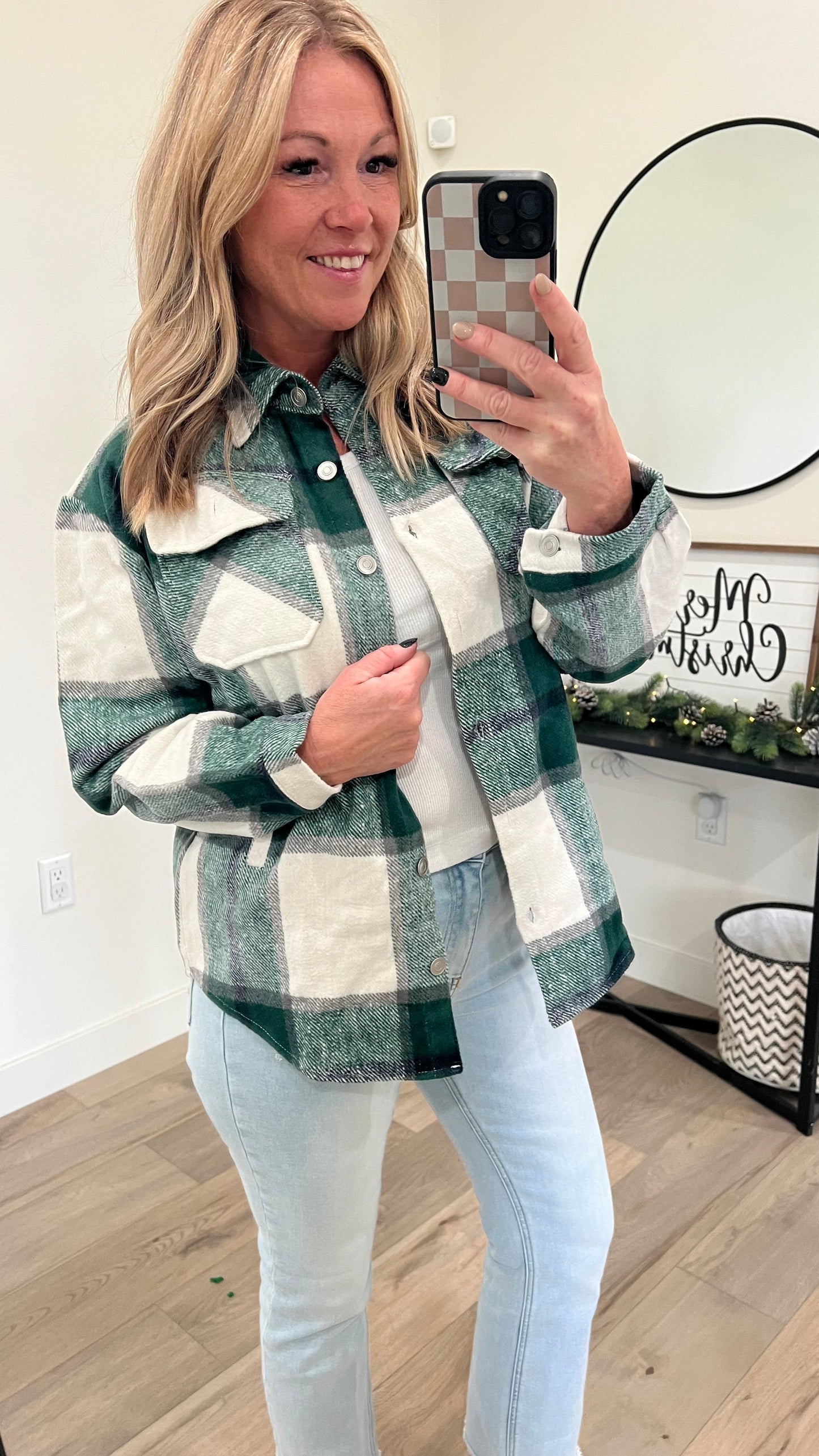 Green Plaid Flannel Shacket