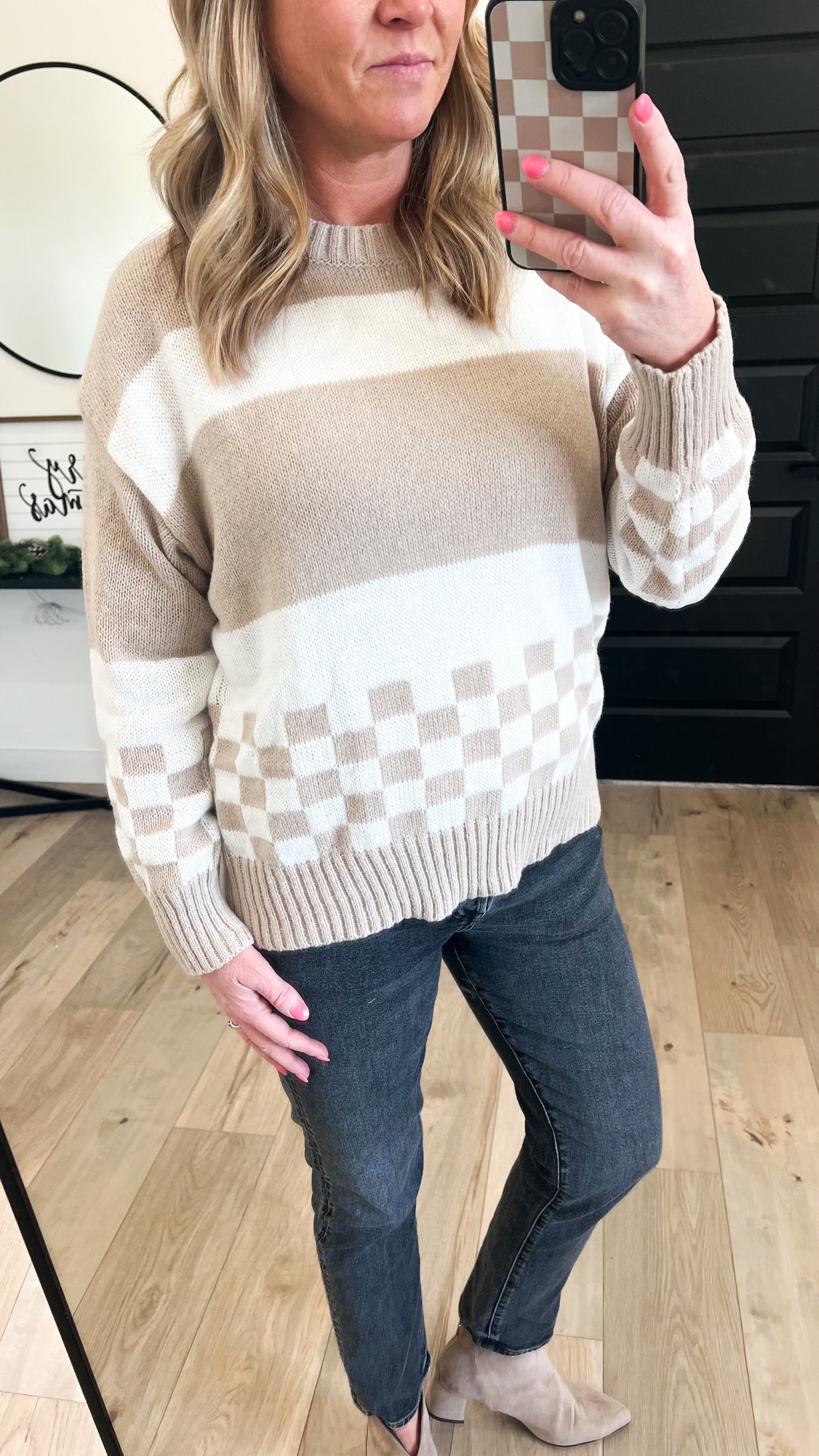 Color Block Checkered Sweater