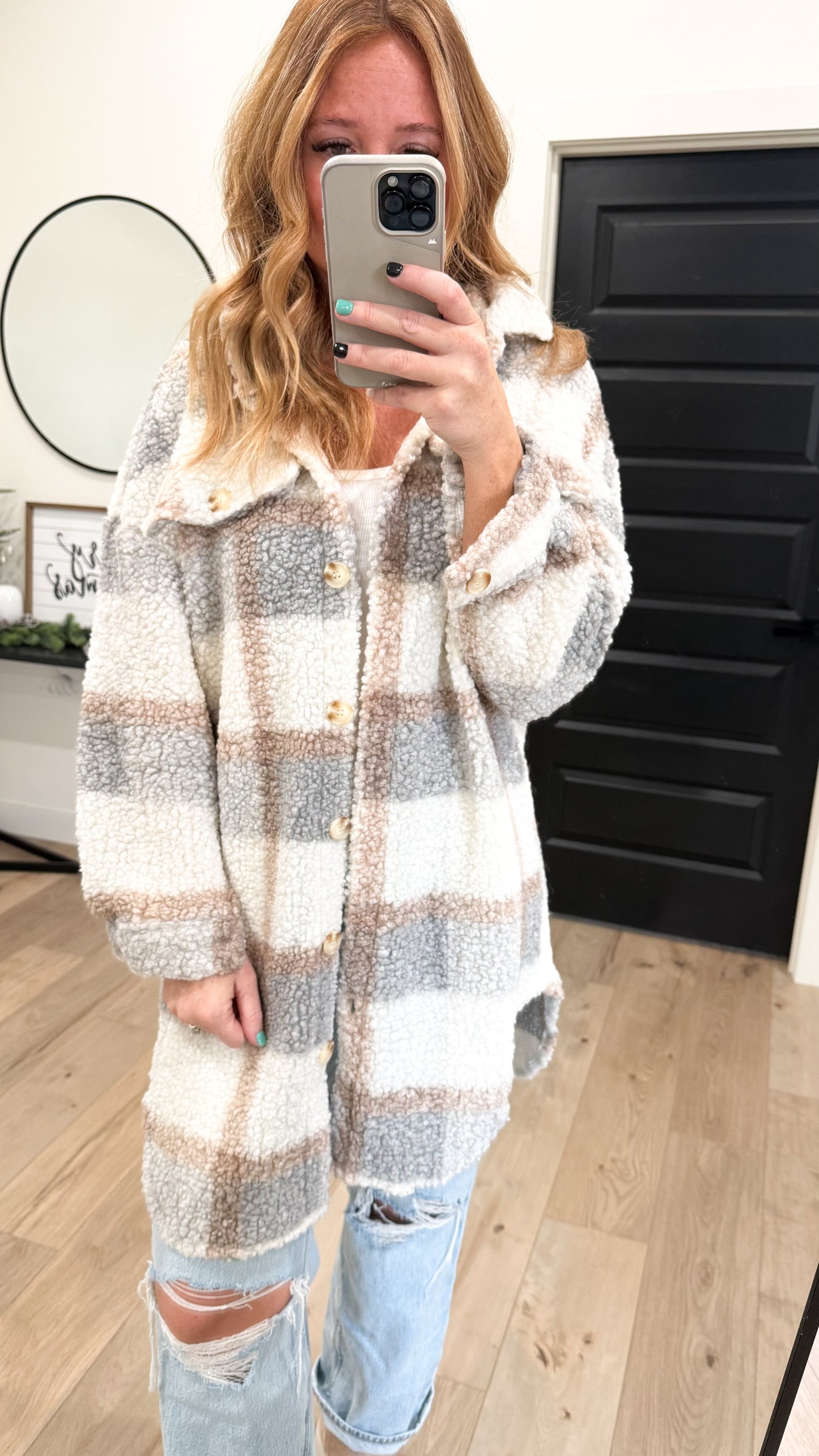 Sherpa Plaid Longer Length Jacket