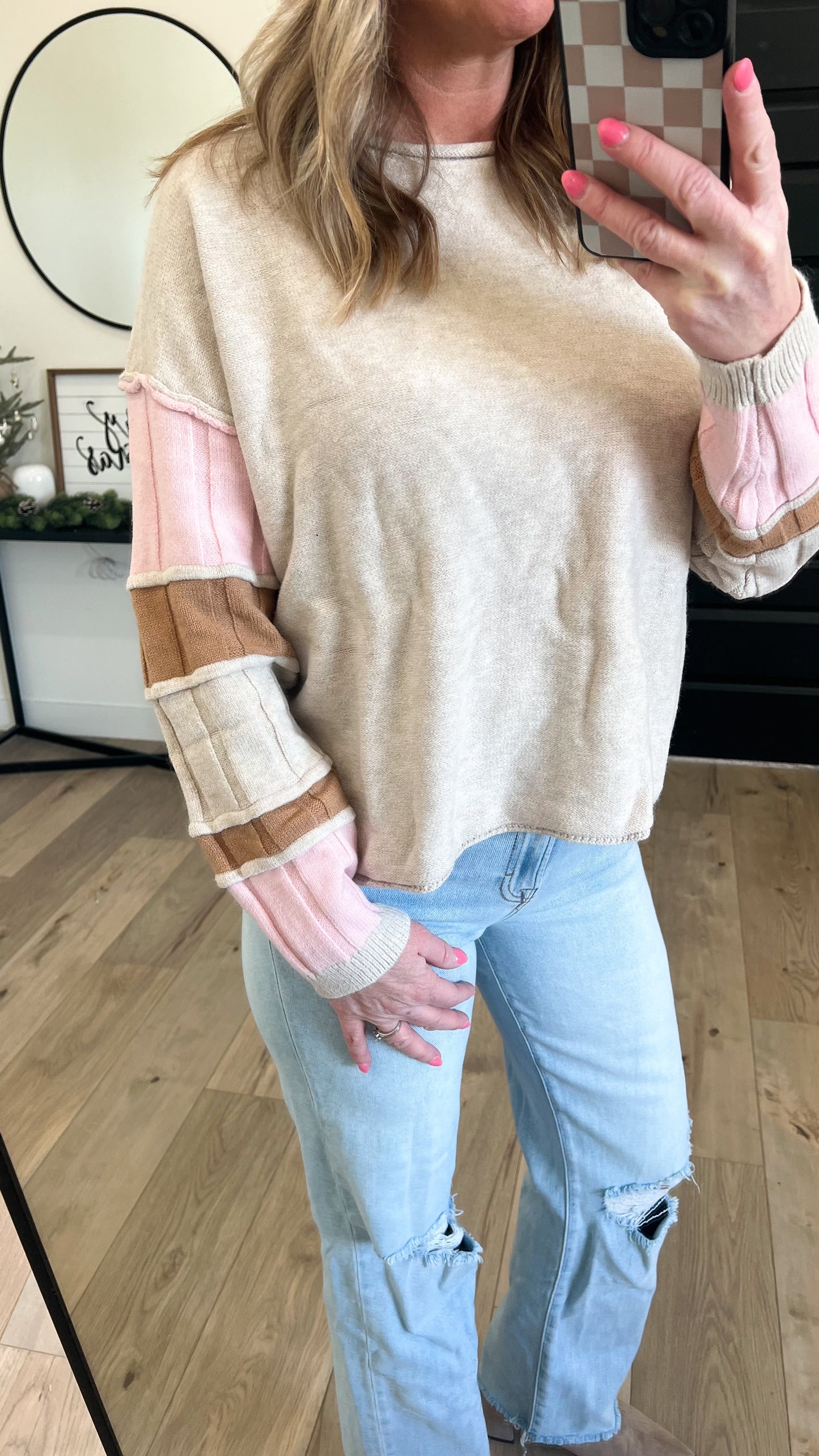 Color Block Patch Sleeve Sweater