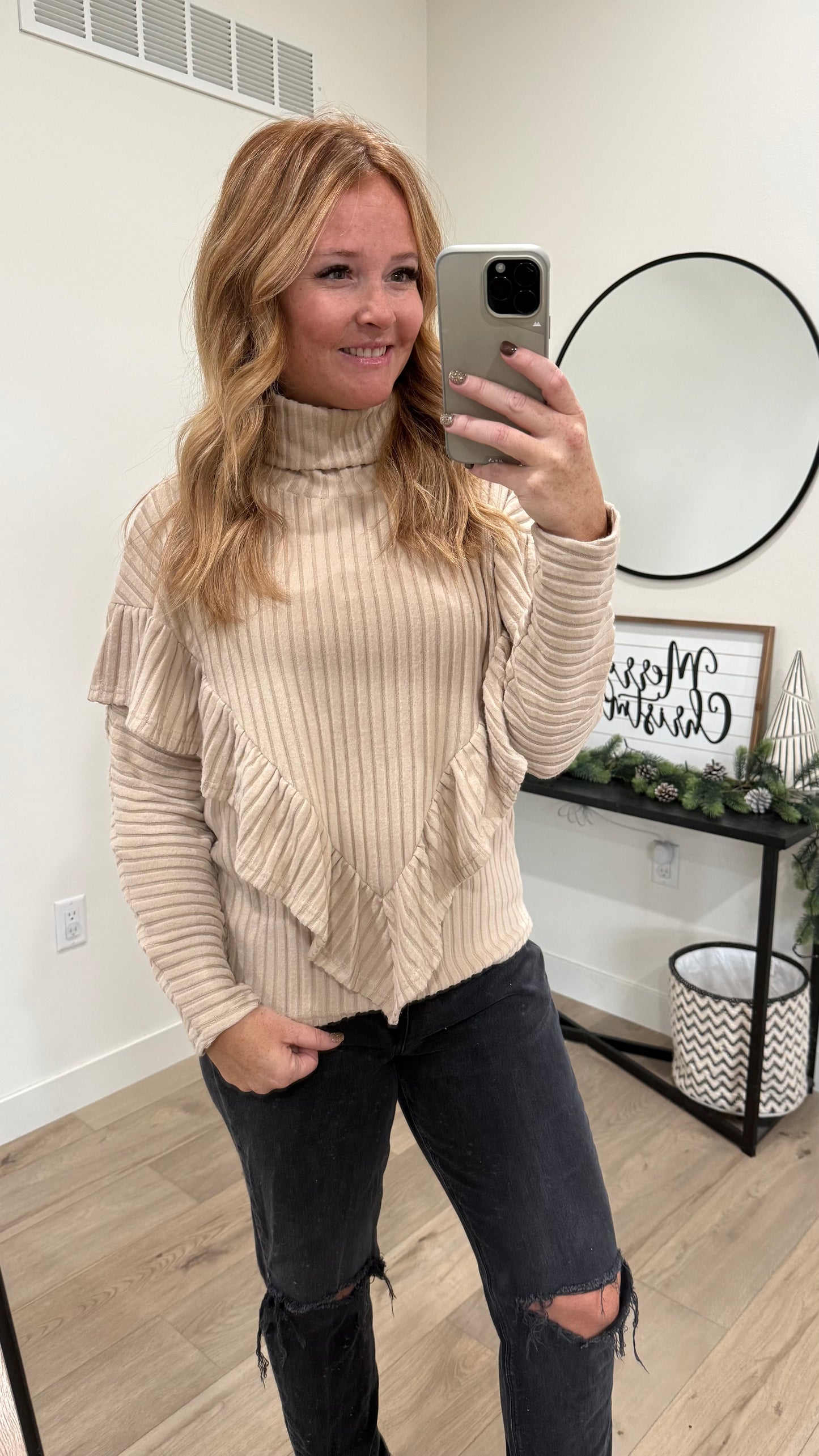 Ribbed Ruffle Trim Sweater