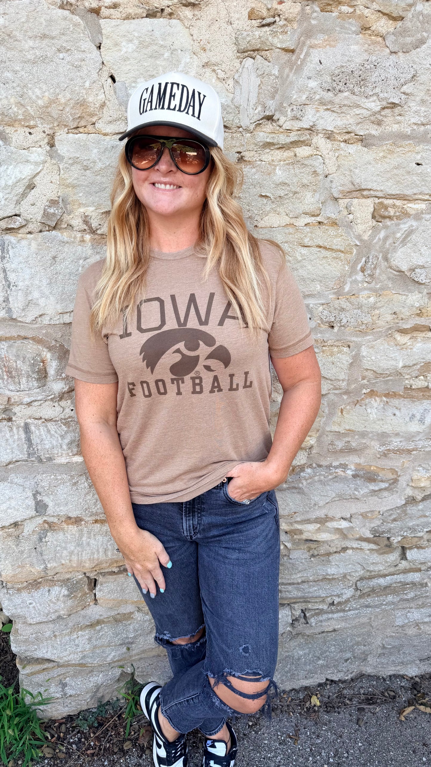 Vintage Washed Iowa Football Tee