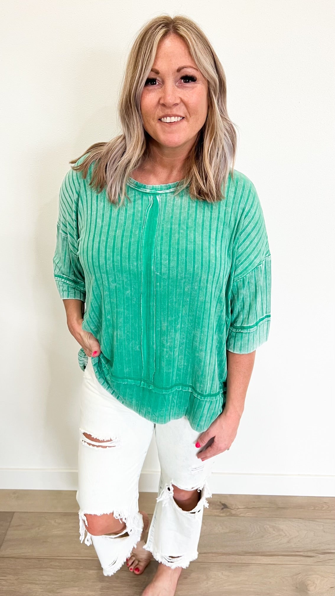 Wide Ribbed 3/4 Sleeve Top