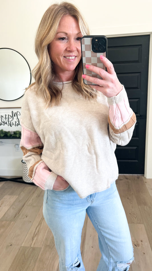 Color Block Patch Sleeve Sweater