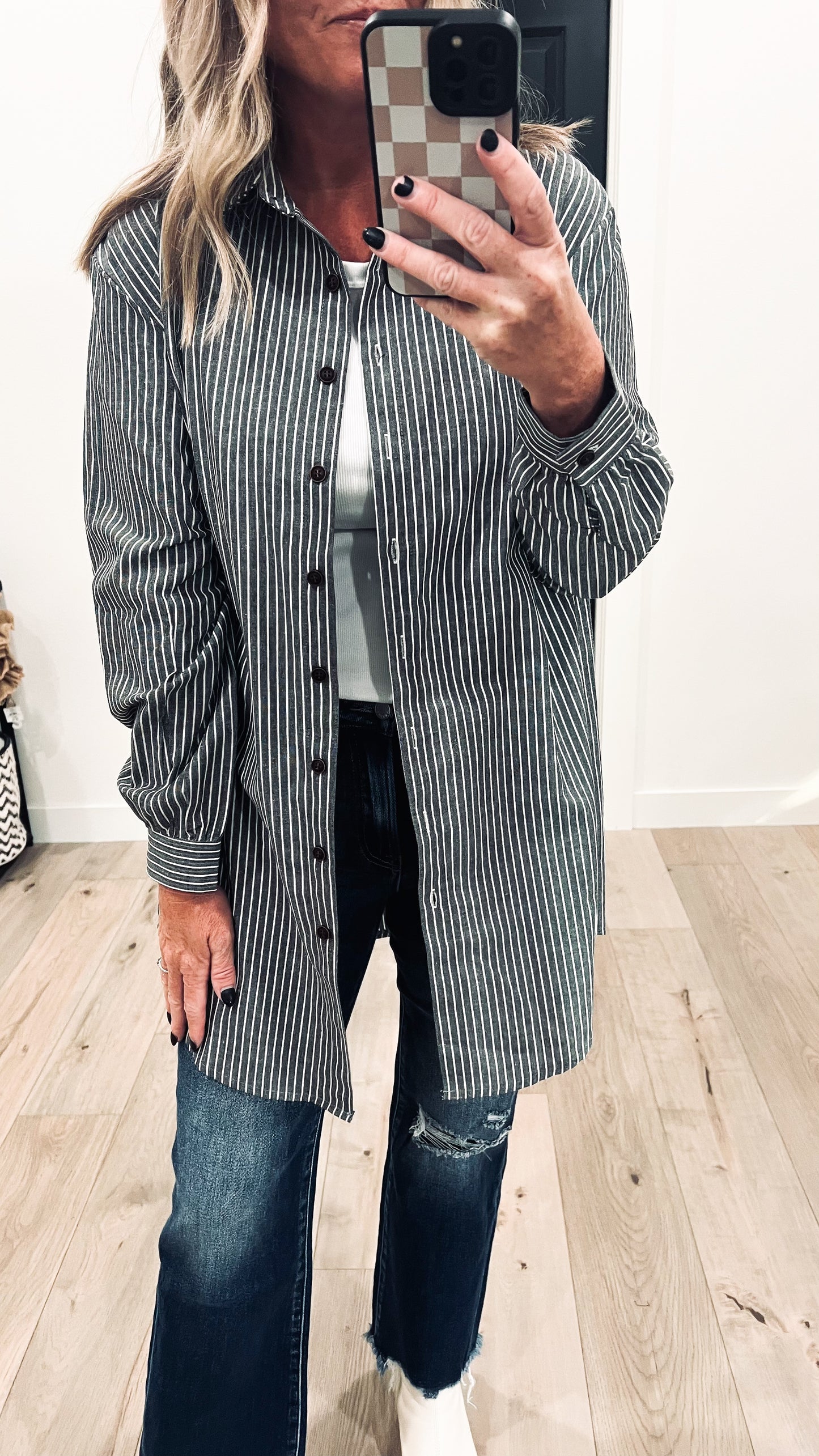 Striped Longer Length Button Up