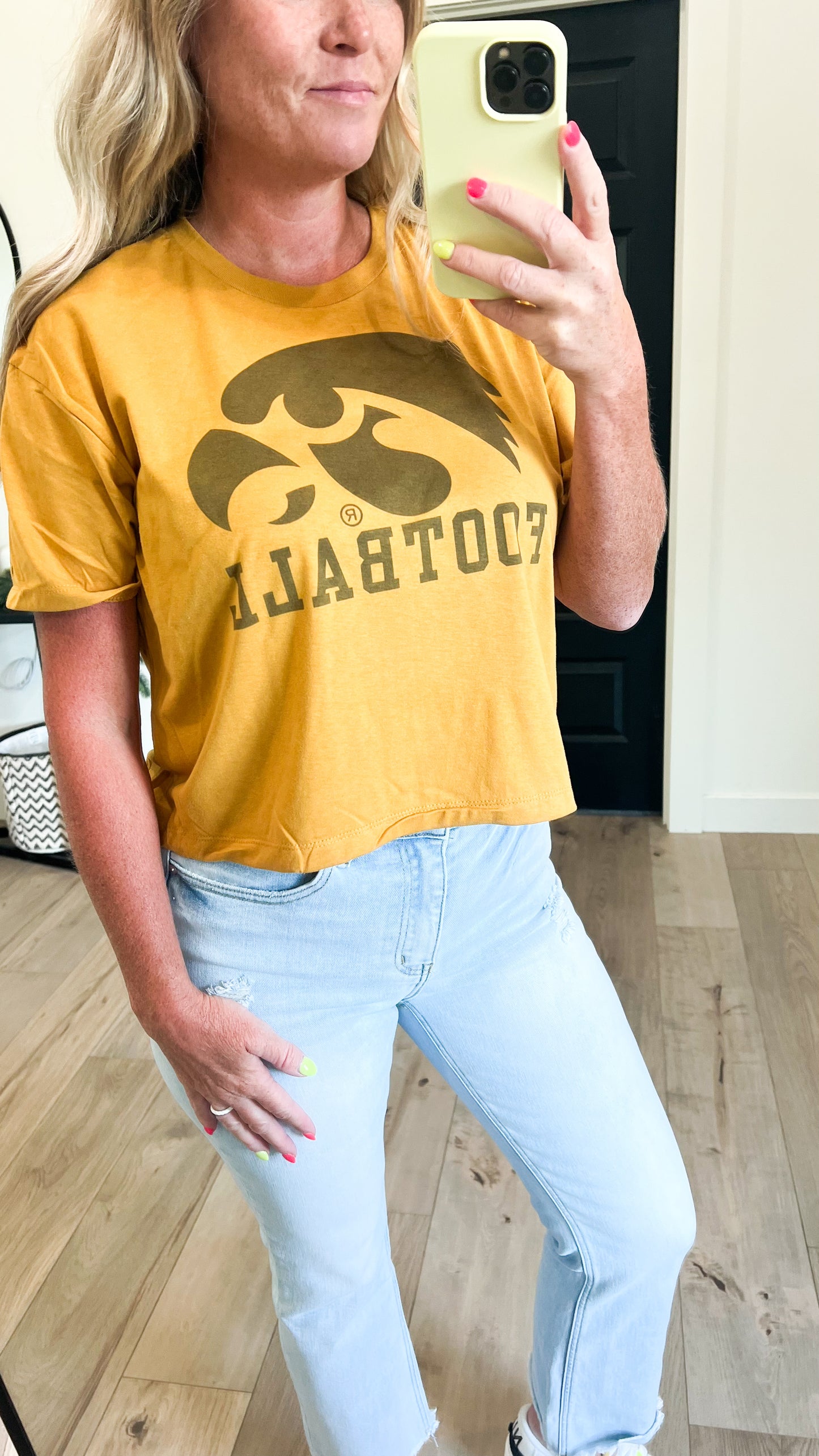 Vintage Washed Iowa Football Crop Tee