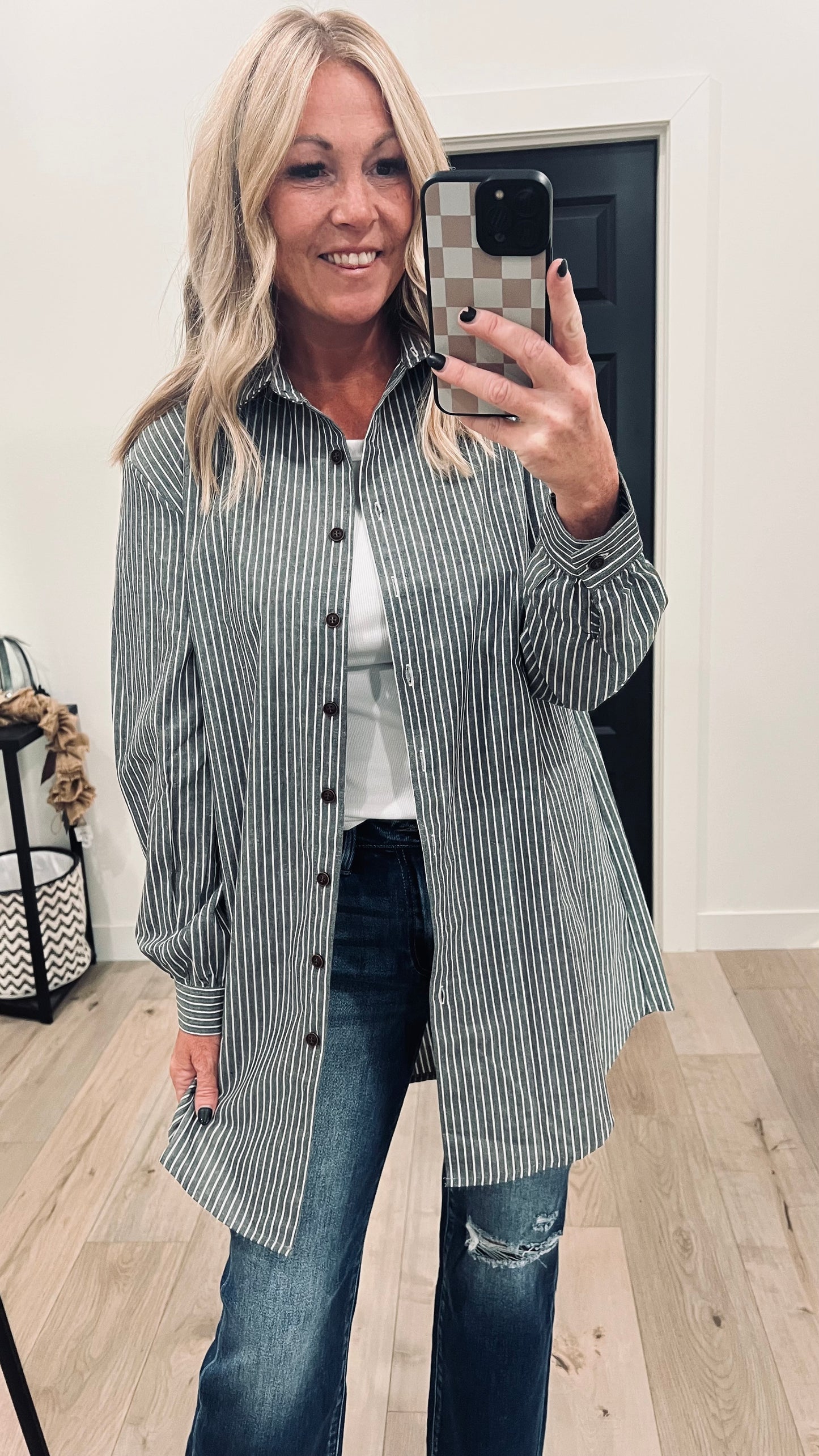 Striped Longer Length Button Up