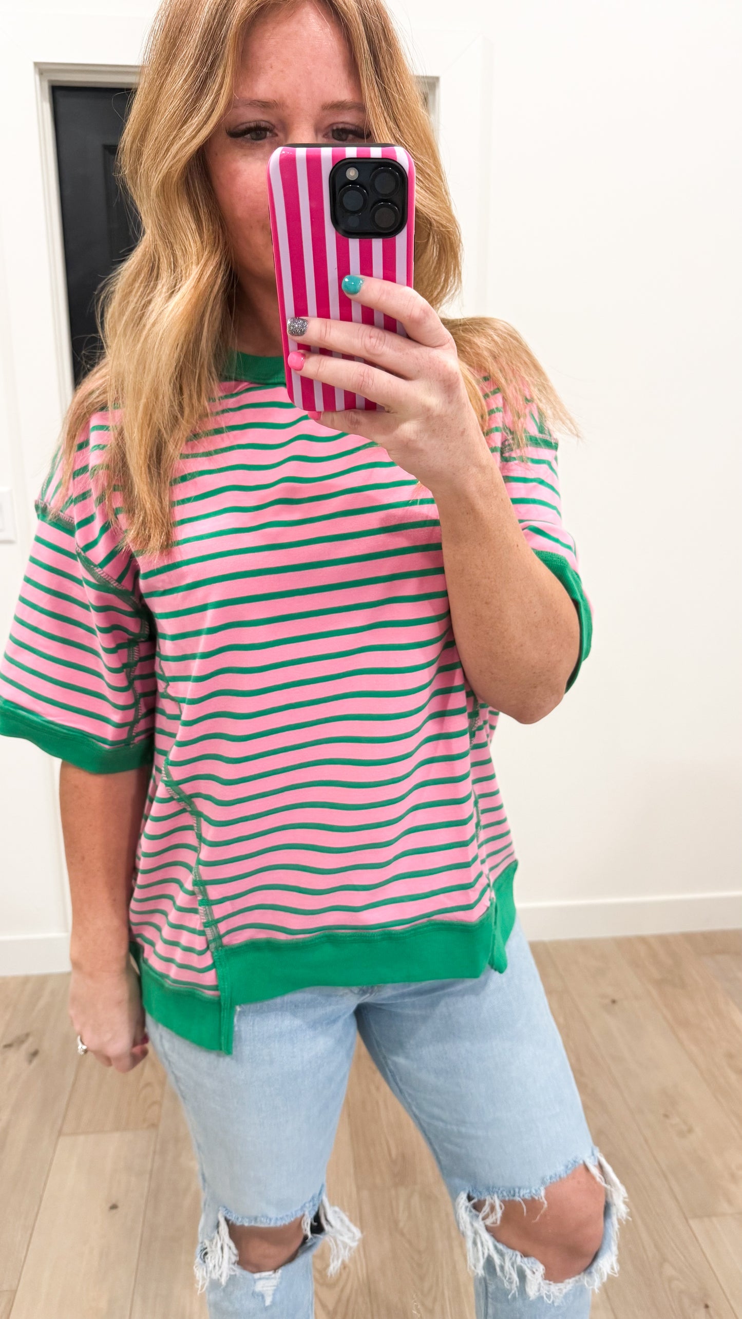 Oversized Striped Uneven Hem Top