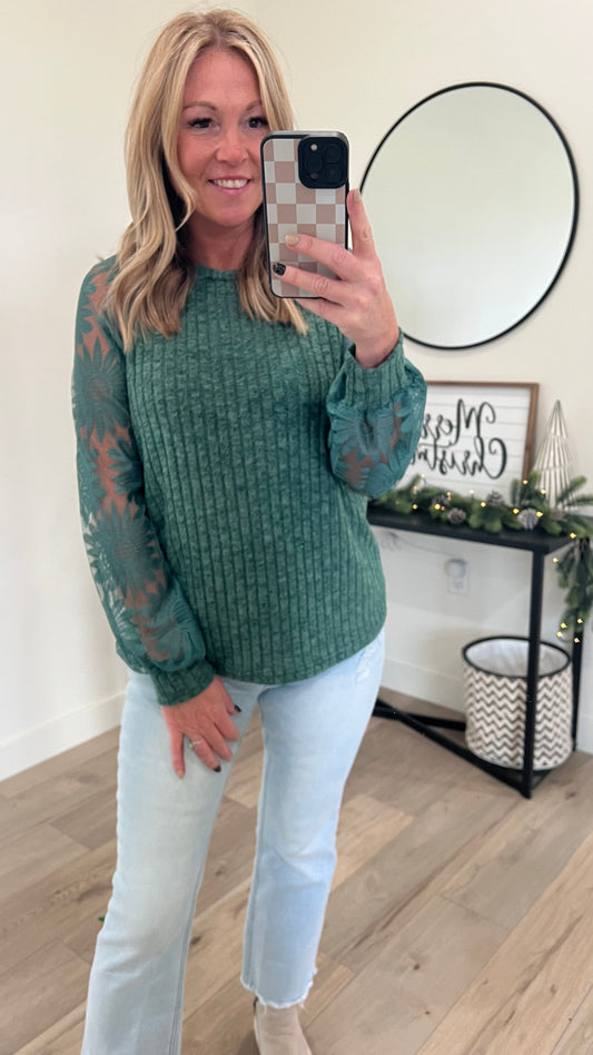 Ribbed Mesh Detail Long Sleeve