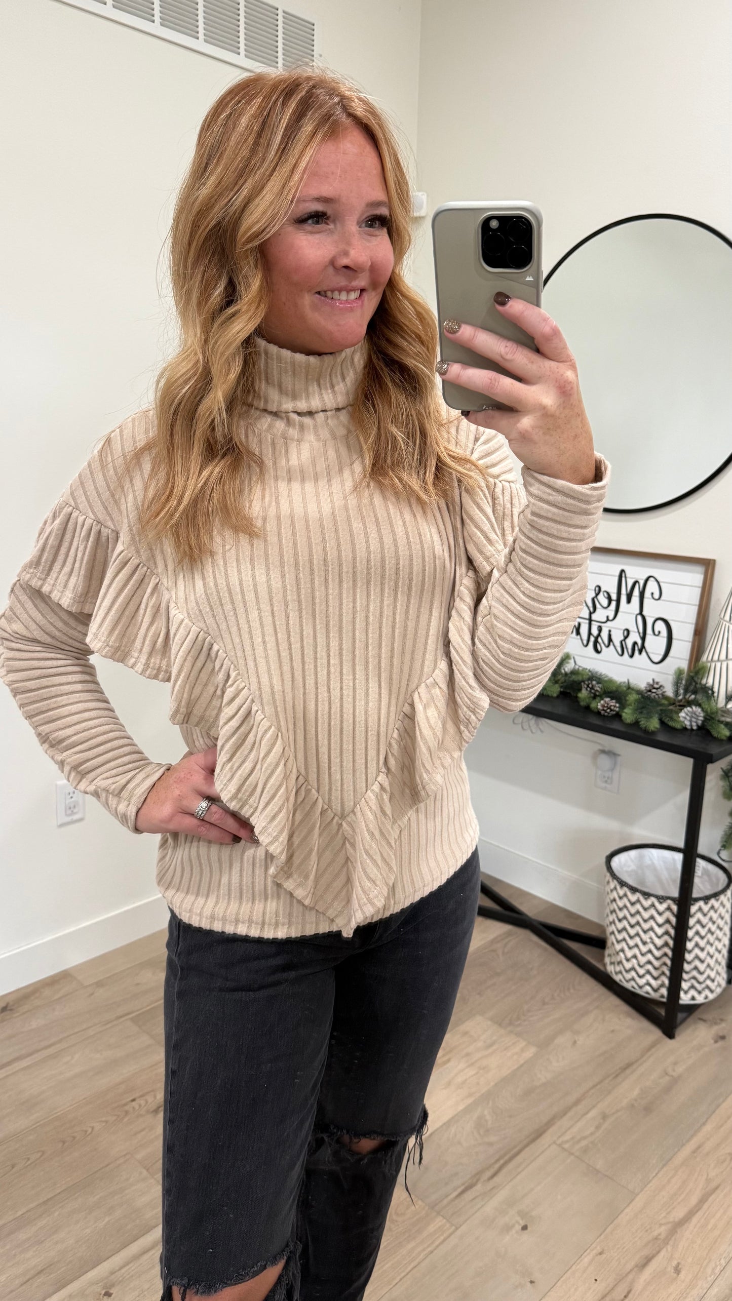 Ribbed Ruffle Trim Sweater