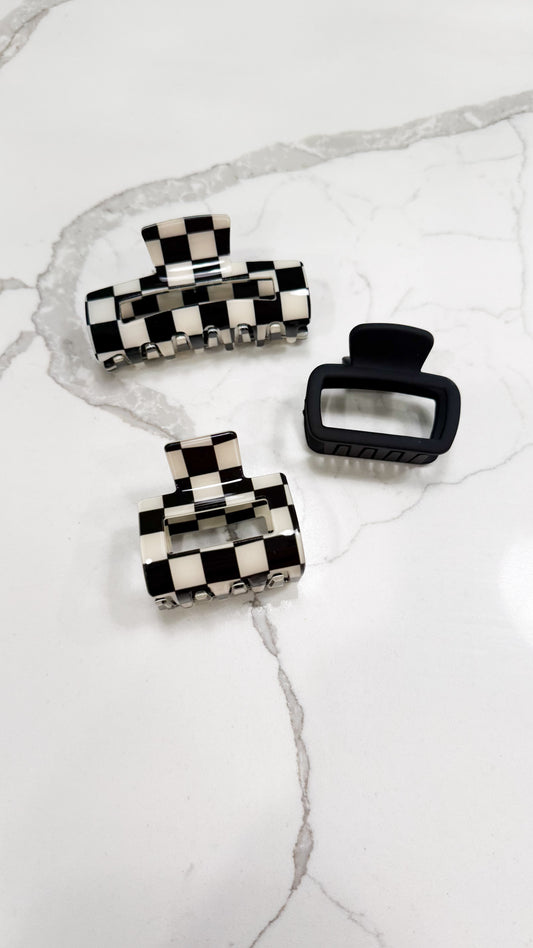 3 Piece Checkered Hair Clips
