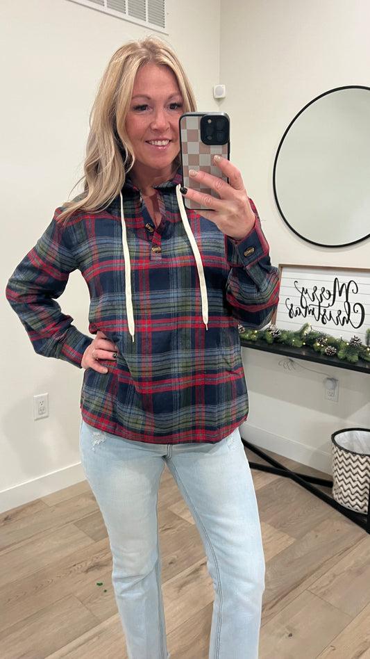 Christmas Plaid Hooded Pullover