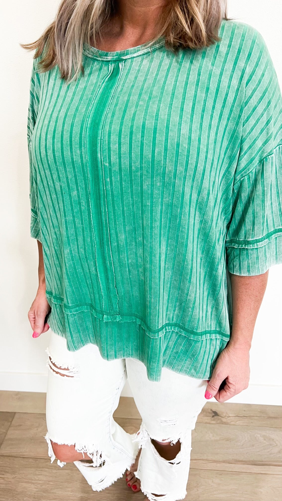 Wide Ribbed 3/4 Sleeve Top