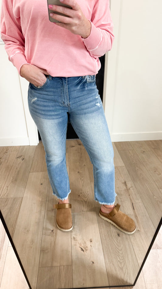 Zenana Raw Hem Cropped Denim