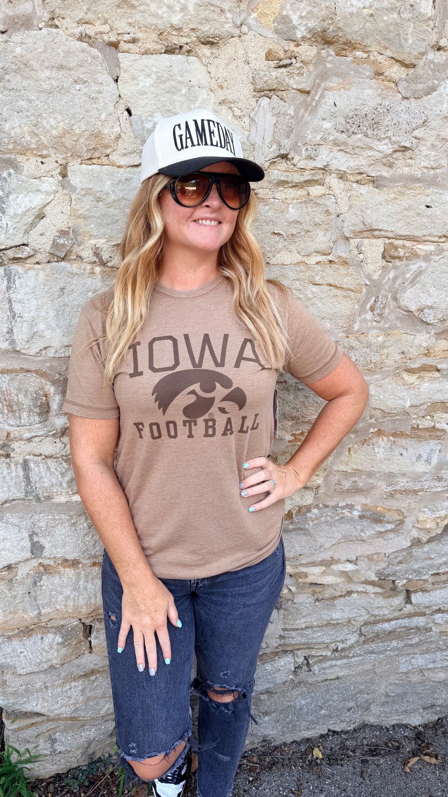 Vintage Washed Iowa Football Tee