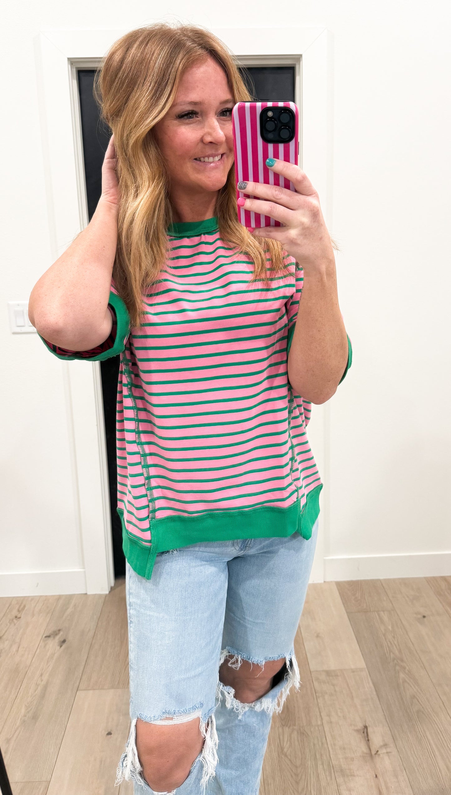 Oversized Striped Uneven Hem Top