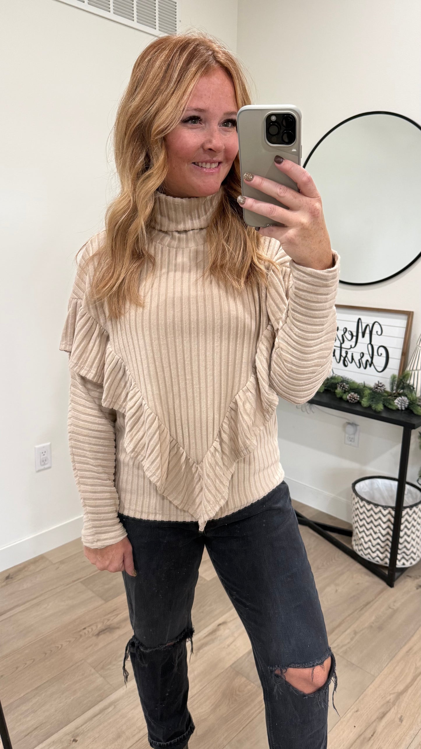 Ribbed Ruffle Trim Sweater