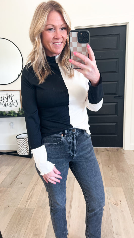 Color Block Knit Long Sleeve