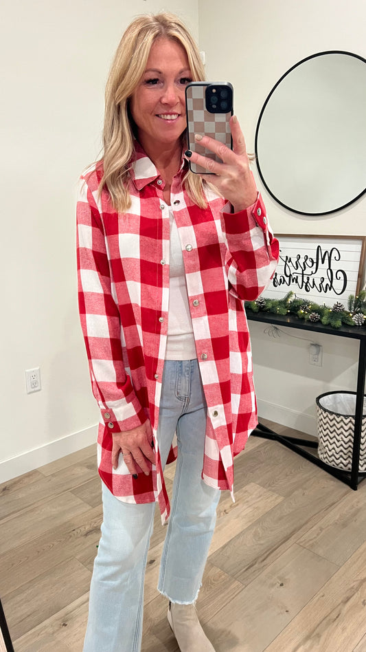 Red Plaid Button Snap Flannel
