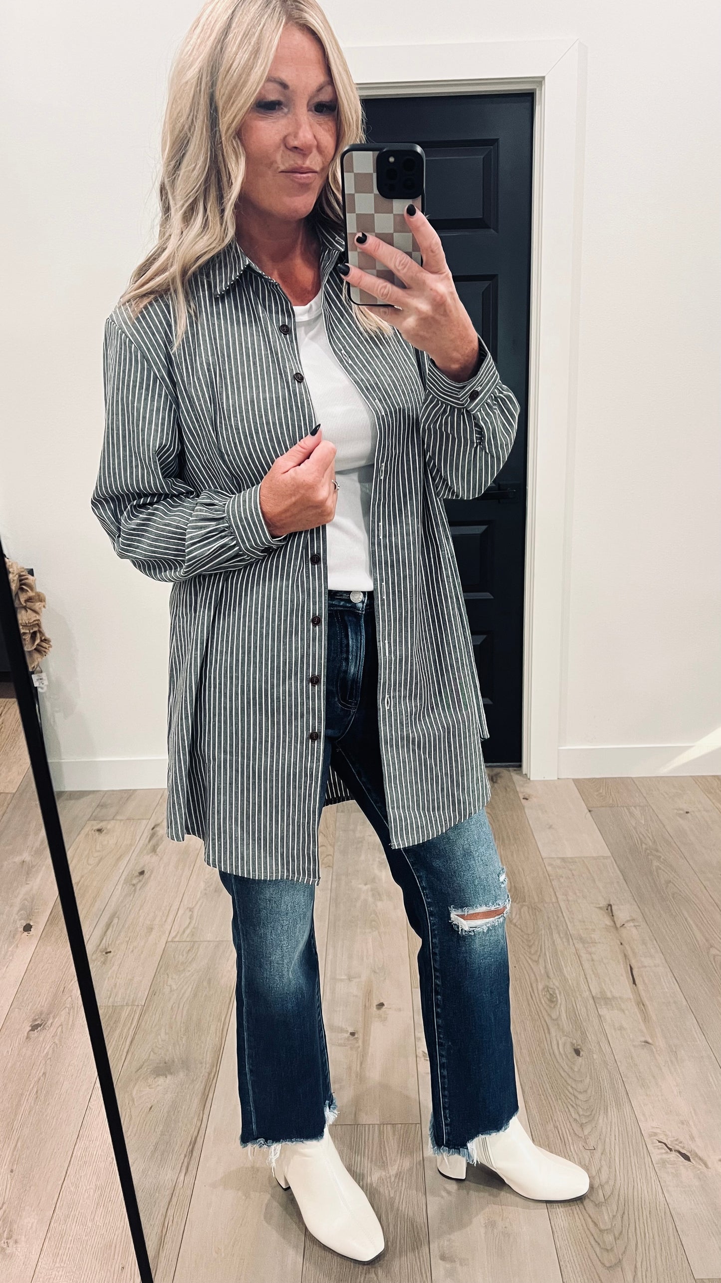 Striped Longer Length Button Up