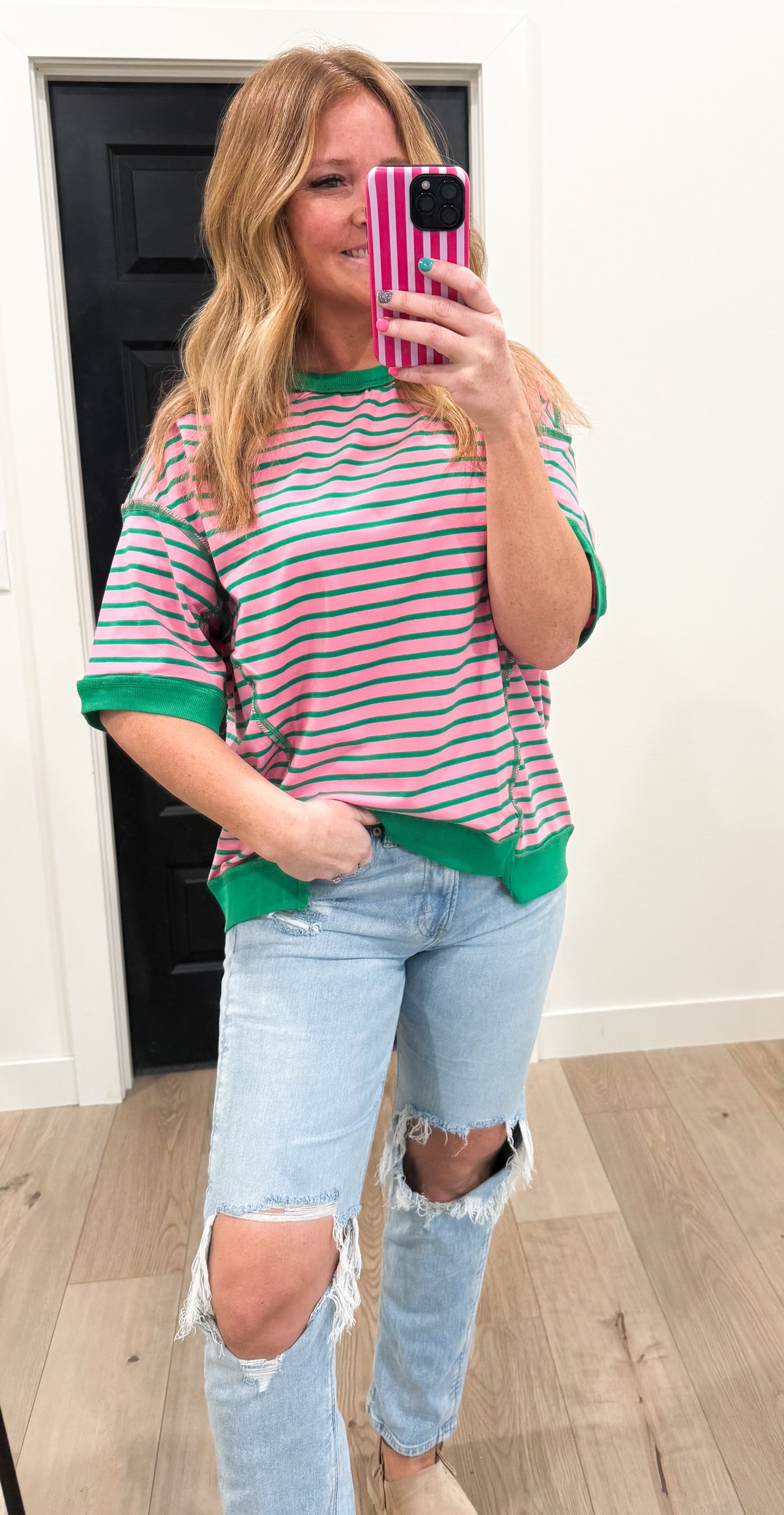 Oversized Striped Uneven Hem Top