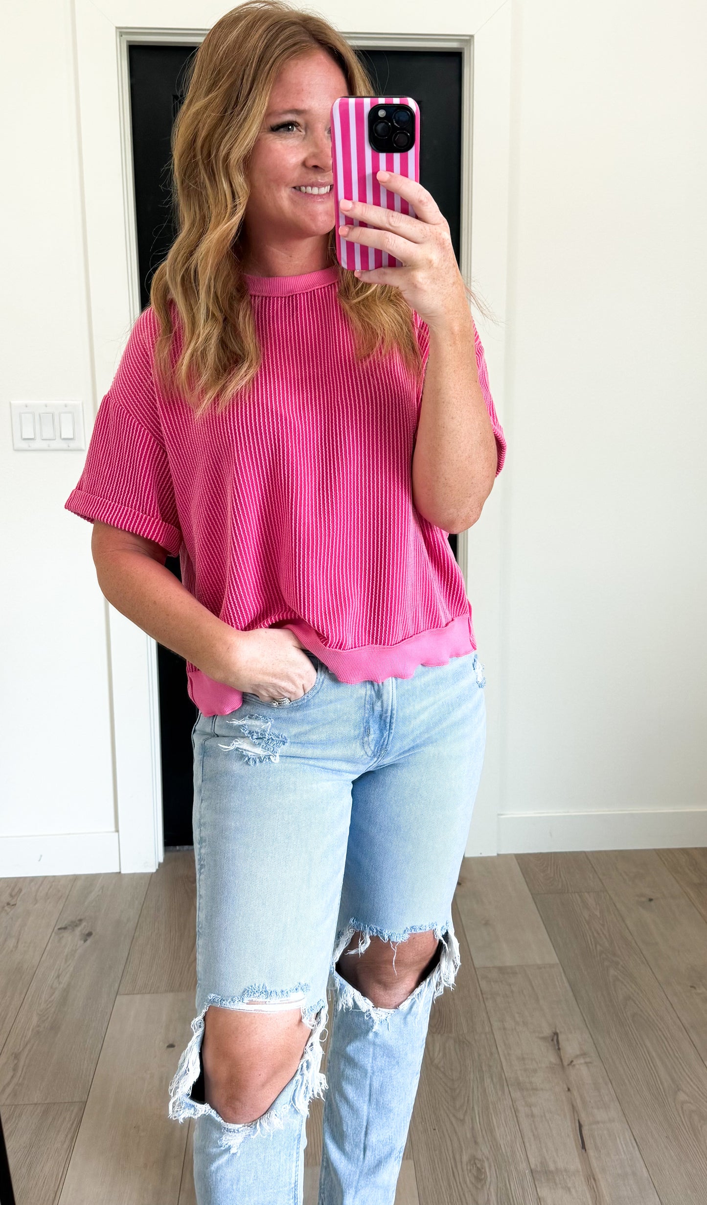 Ribbed Tie Back Short Sleeve