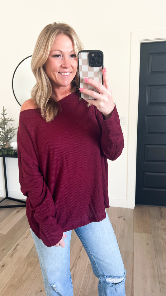 Waffle Knit Off The Shoulder