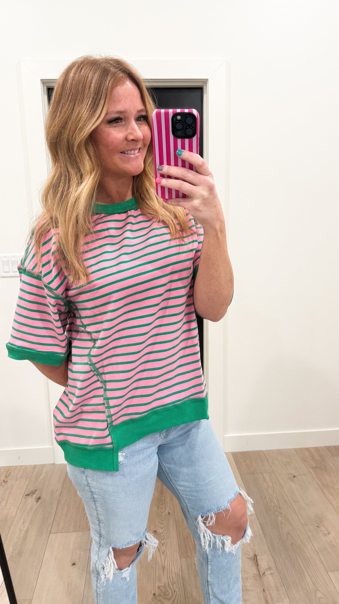 Oversized Striped Uneven Hem Top