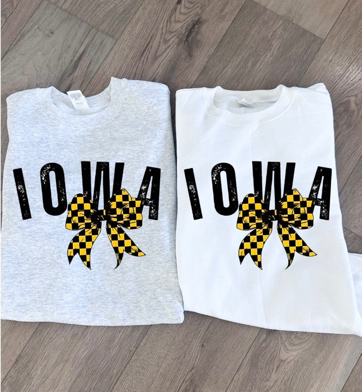 Iowa Checkered Bow Tee/Crew