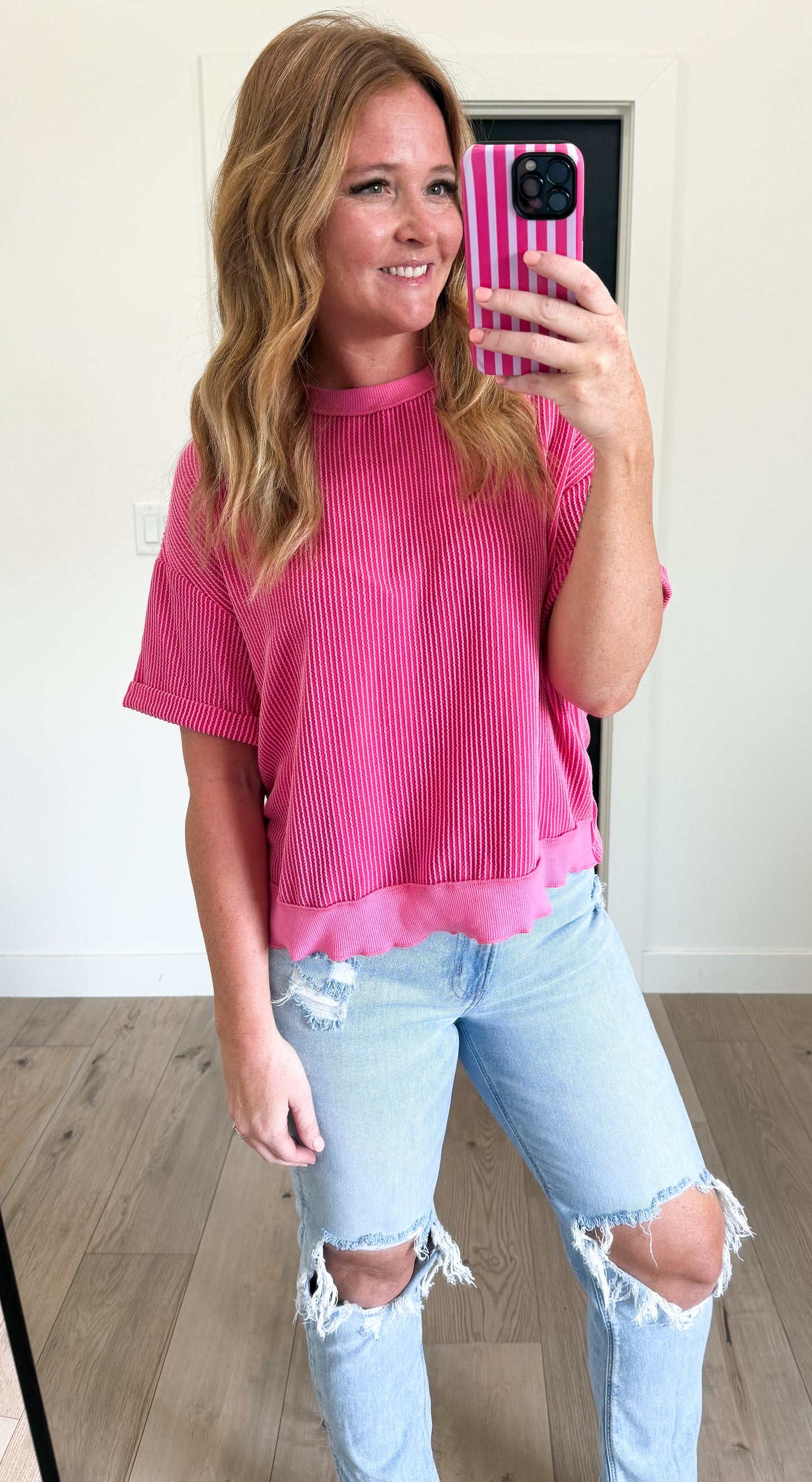 Ribbed Tie Back Short Sleeve