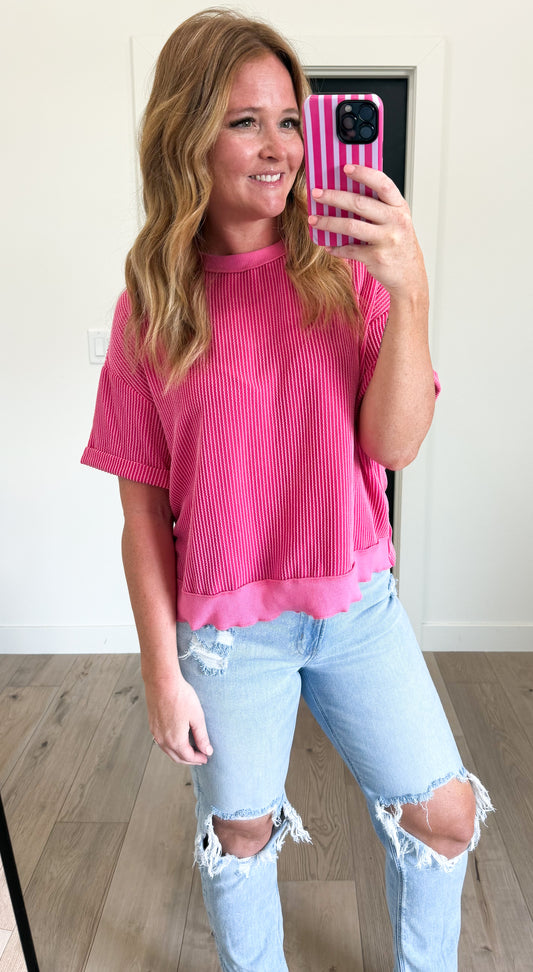 Ribbed Tie Back Short Sleeve