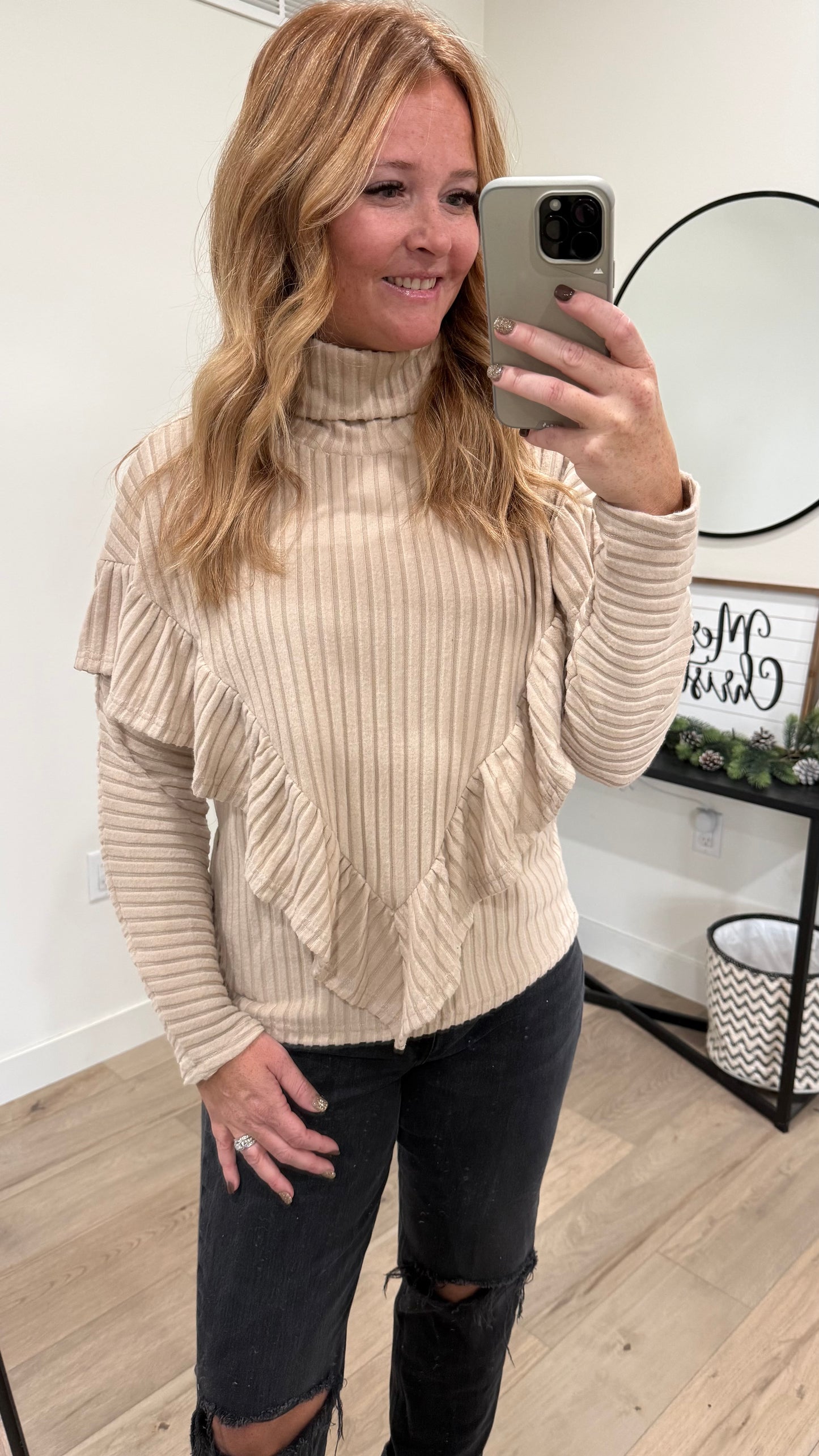 Ribbed Ruffle Trim Sweater