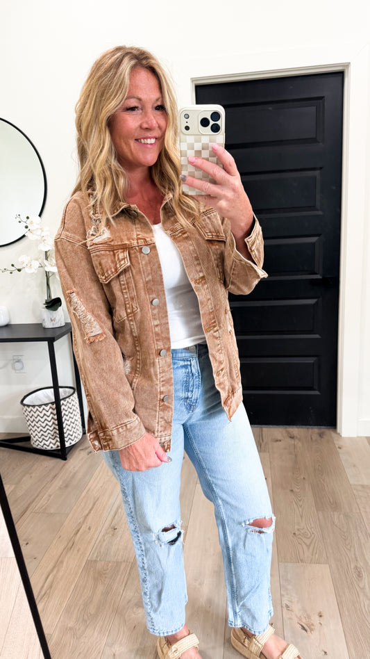 Washed Distressed Jean Jacket
