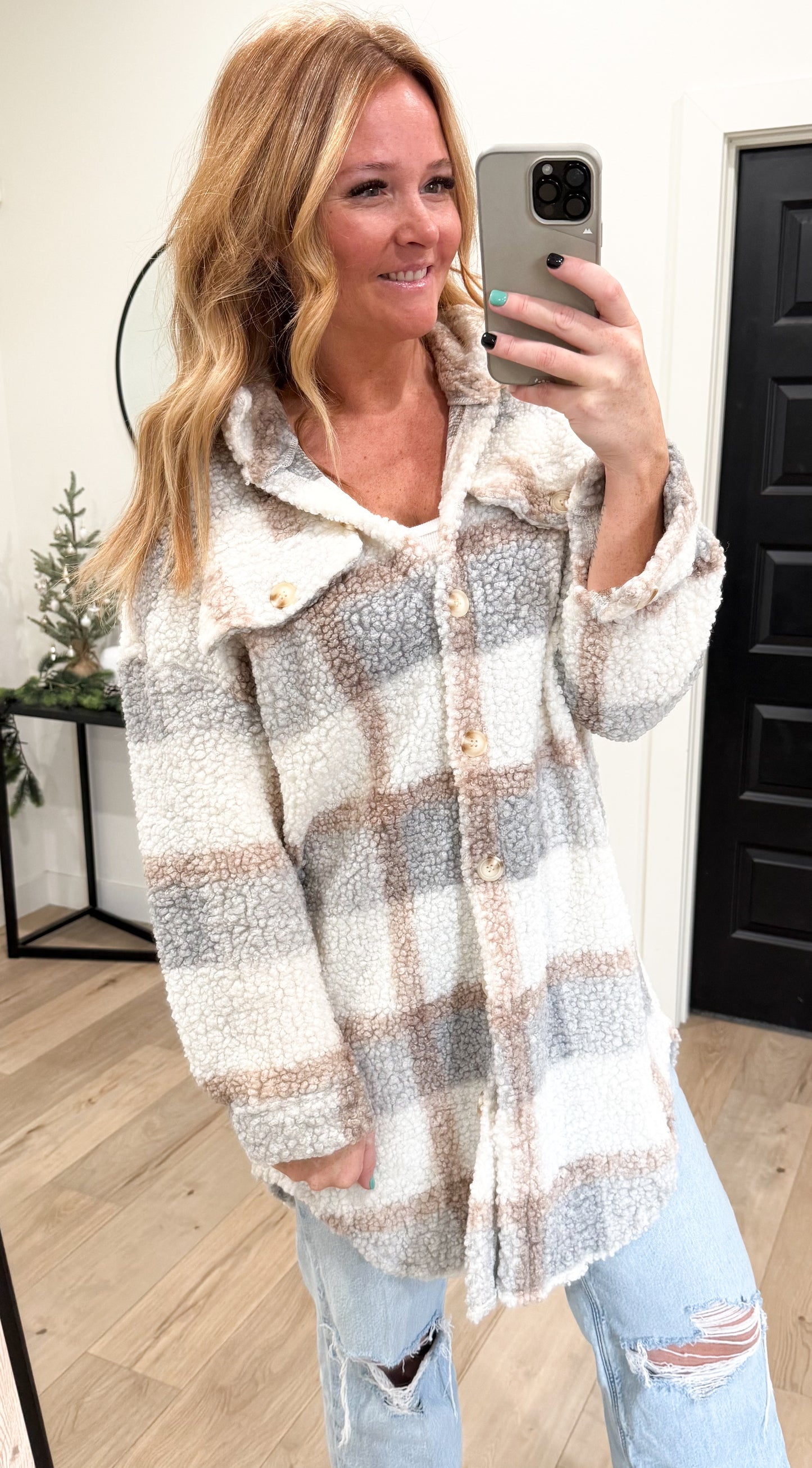 Sherpa Plaid Longer Length Jacket