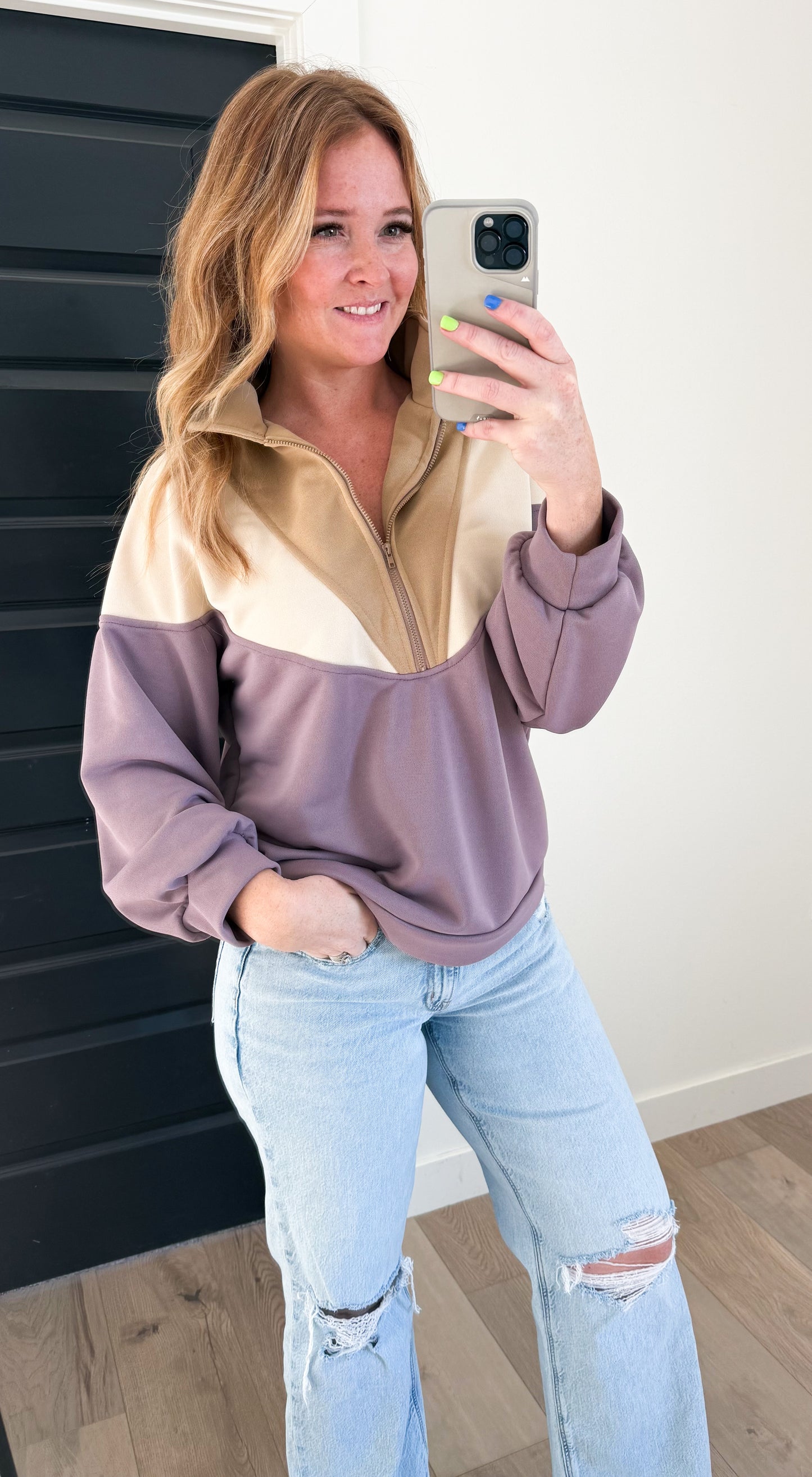 Color Block Collared Pullover