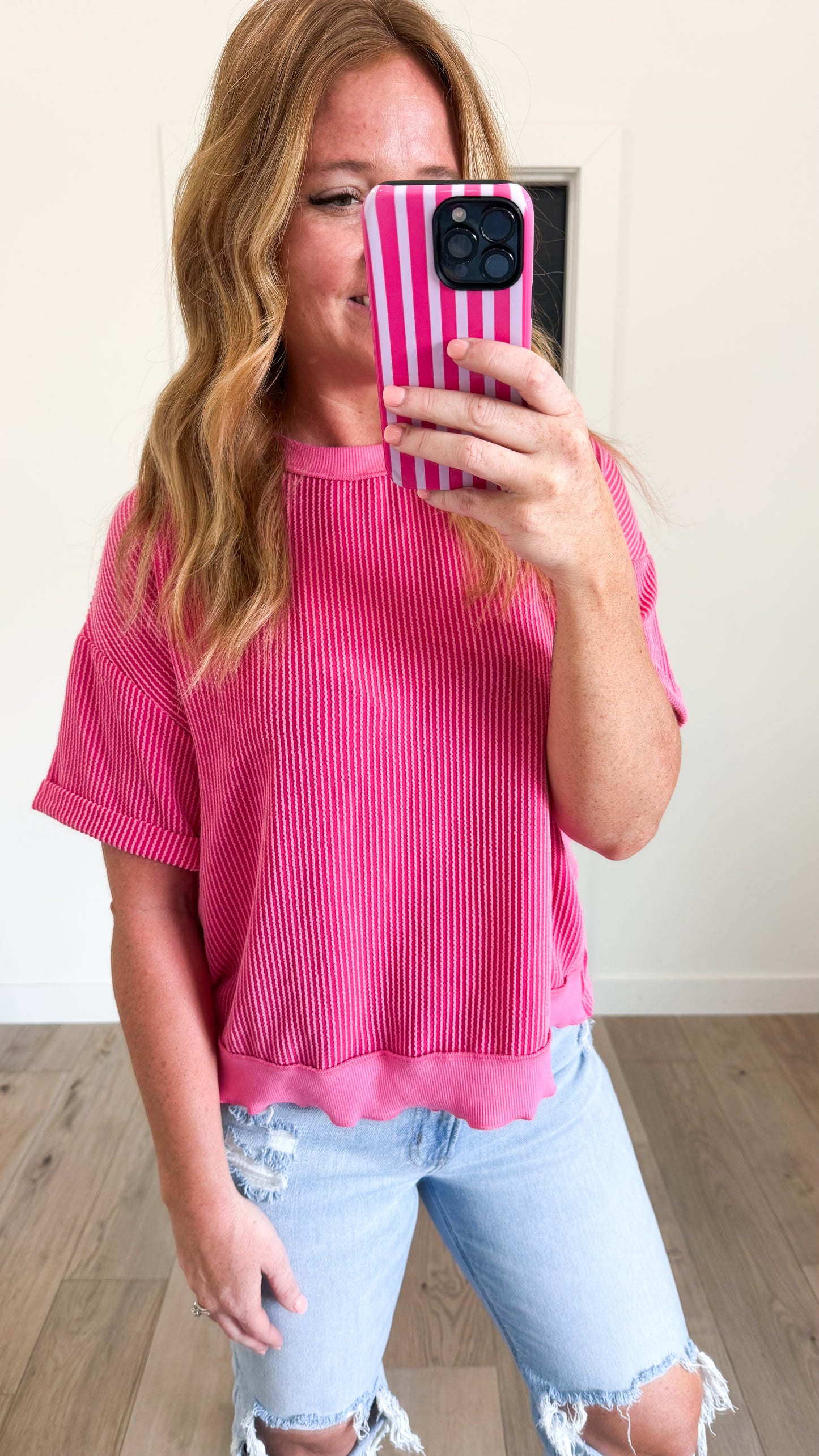 Ribbed Tie Back Short Sleeve